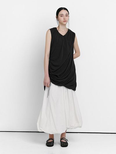 LOW TIDE DRAPE SHEER DRESS [BLACK]