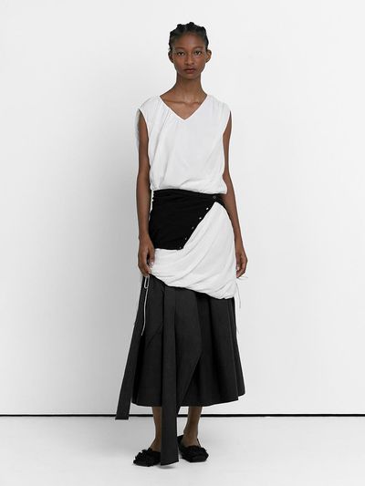 LOW TIDE DRAPE SHEER DRESS [White]