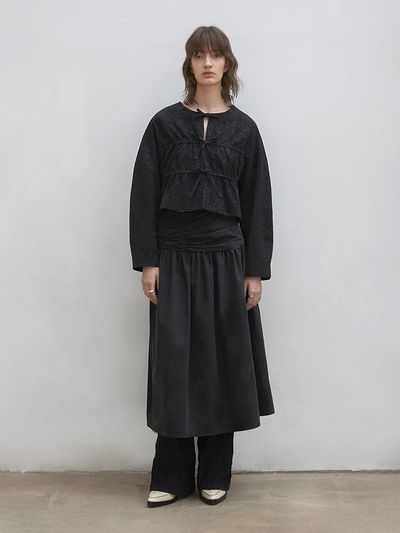 LOW TIDE JACQUARD SHIRRING JACKET [BLACK]