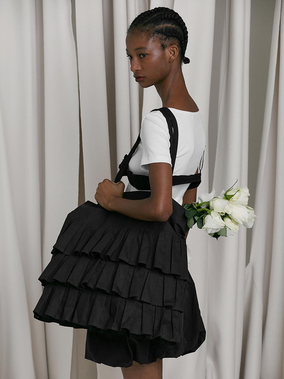 LOW TIDE RUFFLE BIG ECO BAG [BLACK]