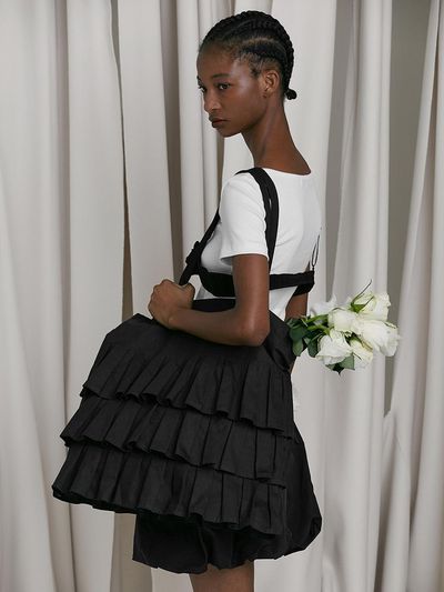 LOW TIDE RUFFLE BIG ECO BAG [BLACK]