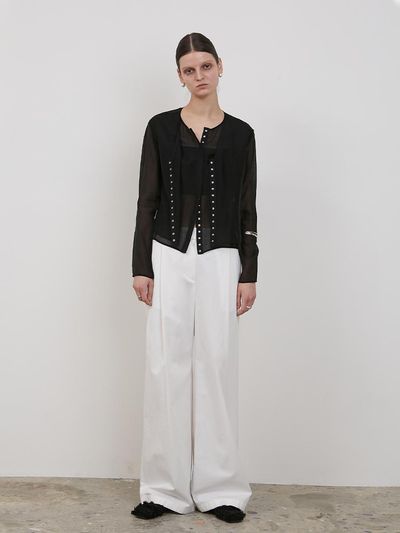 LOW TIDE SHEER SNAP BLOUSE [BLACK]