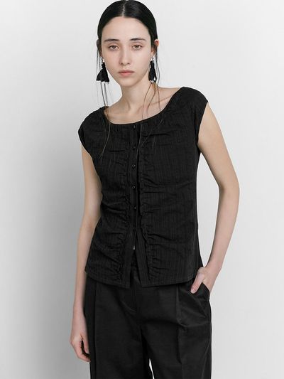 LOW TIDE SHIRRING COTTON VEST [BLACK]