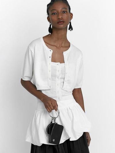 LOW TIDE TUBE TOP HALF CARDIGAN SET UP [White]