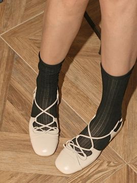 LOWFLOW Ribbon Haints Strap Slingback Flat Shoes