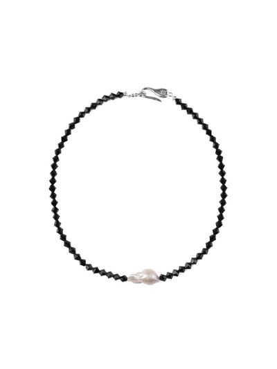 lowool Black swarovski stone pearl necklace