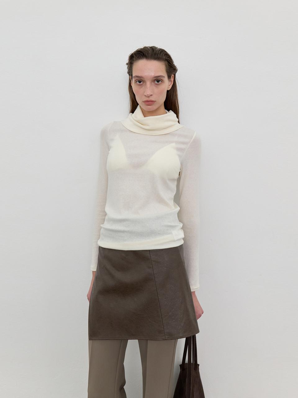 LOWTEAL COWL NECK WOOL POLO T-SHIRT