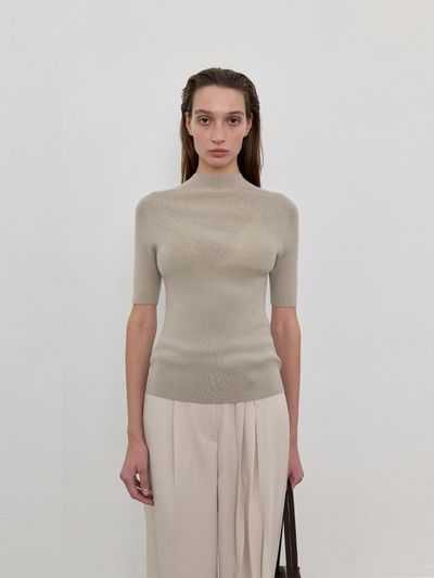 LOWTEAL COZY 100% WOOL HALF SLEEVE KNIT, BEIGE