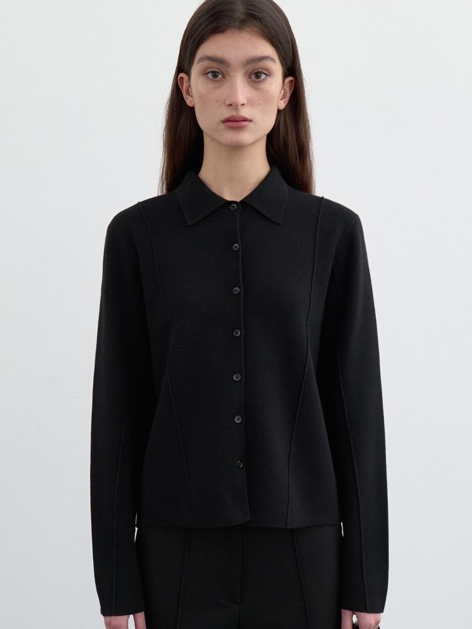LOWTEAL DART POINT WOOLISH SHIRT, BLACK