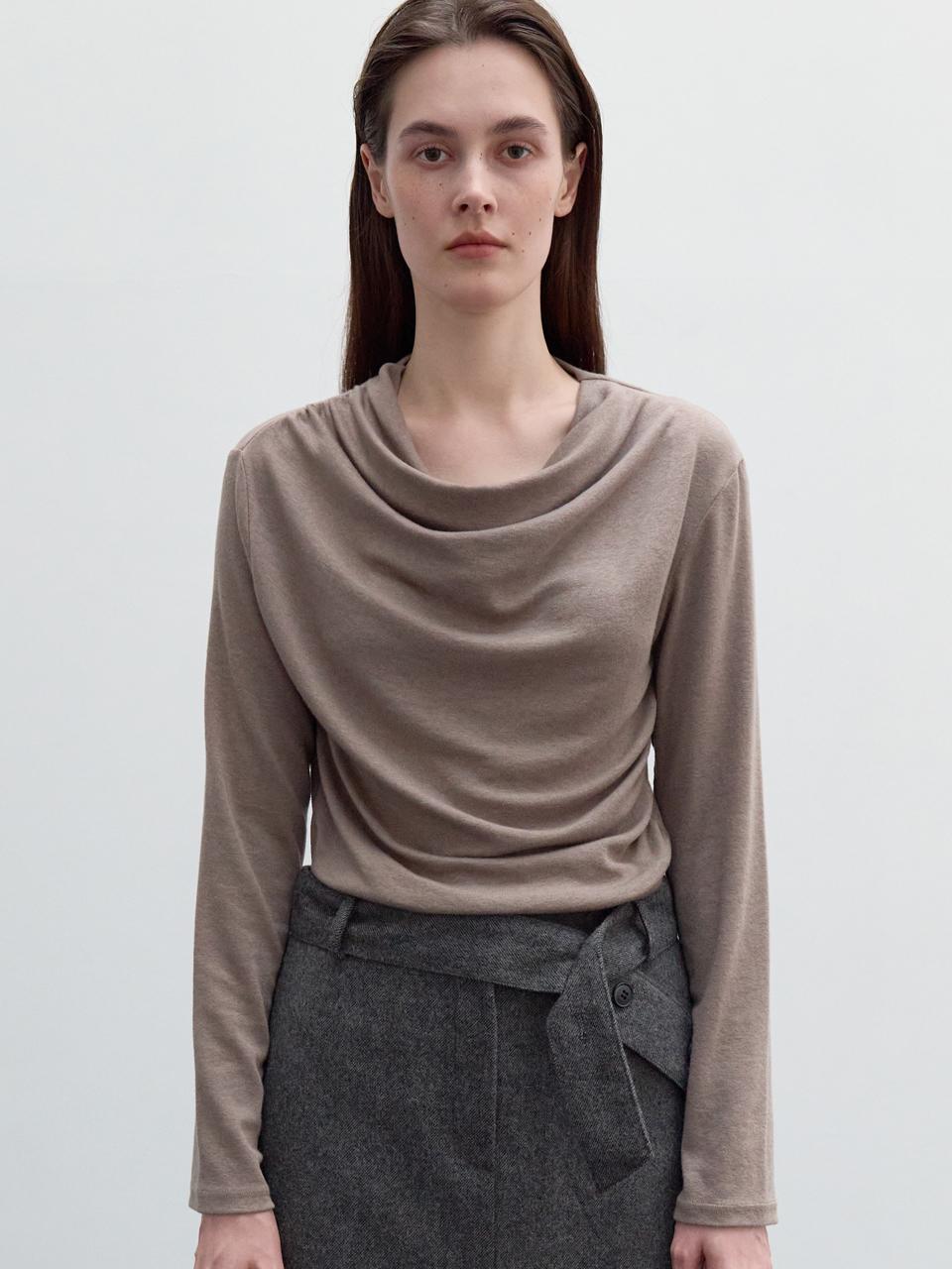 LOWTEAL DRAPED COWL NECK T, WOOD