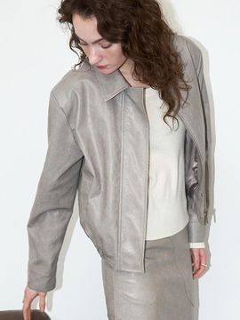 LOWTEAL Faux Leather Classic Relaxed Blouson [Cement Grey]