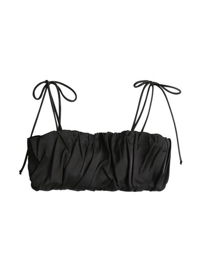 LOWTEAL GLOSSY PLEATS BUSTIER, BLACK