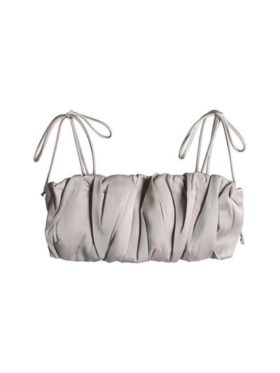 LOWTEAL GLOSSY PLEATS BUSTIER, GREYISH BEIGE