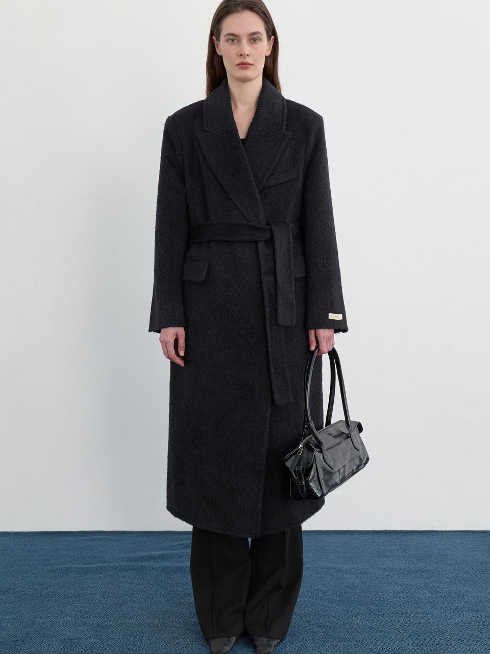 LOWTEAL HANDMADE BELTED GOWN COAT, BLACK