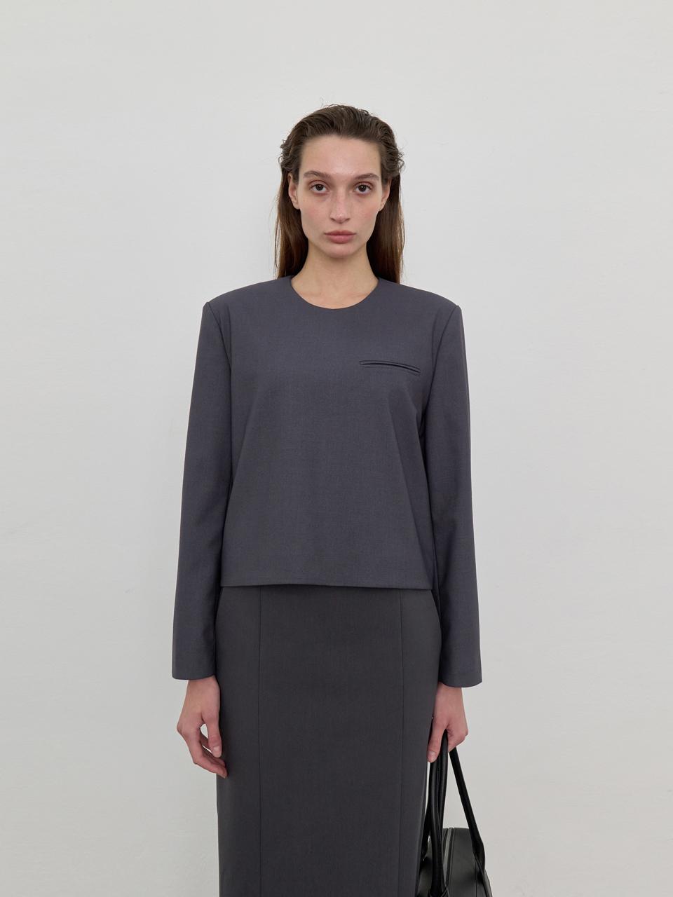 LOWTEAL JACKET DETAIL BLOUSE, CHARCOAL