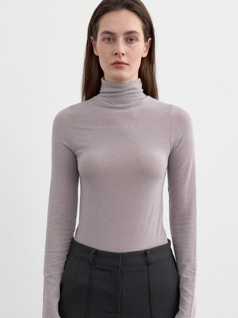 LOWTEAL LAYER WOOL POLO NECK TOP, GREYISH BEIGE