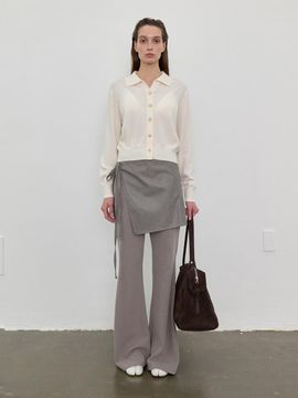 LOWTEAL LAYERD KNIT BOOTCUT PANTS, GREYISH BROWN