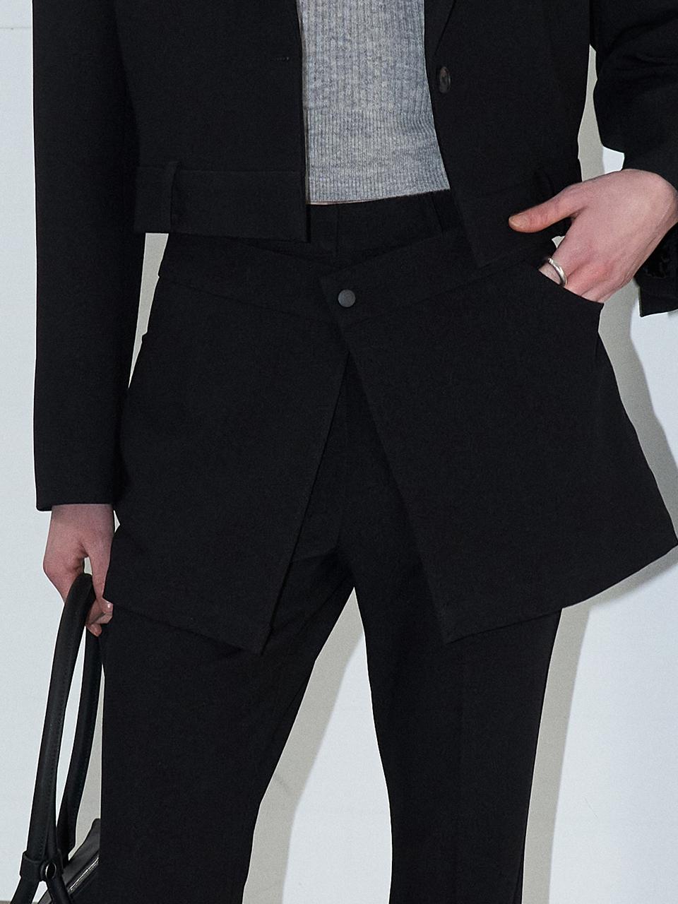 LOWTEAL Layered Snap Front Pocket Skirt [Black]