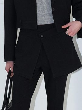 LOWTEAL Layered Snap Front Pocket Skirt [Black]