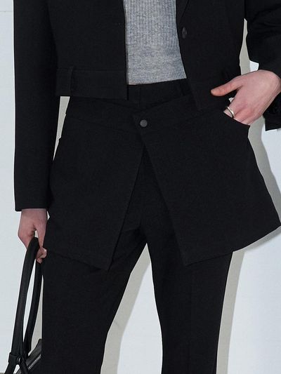 LOWTEAL Layered Snap Front Pocket Skirt [Black]