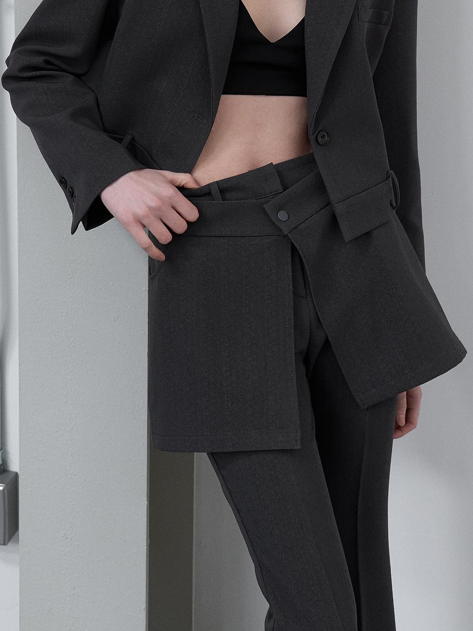 LOWTEAL Layered Snap Textured Skirt [Charcoal]