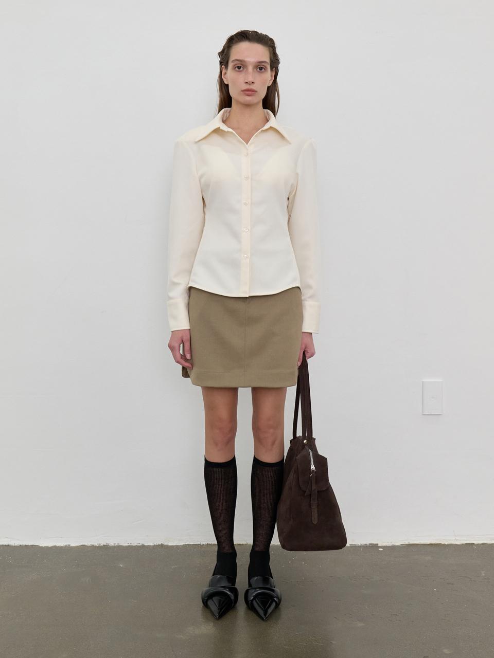 LOWTEAL LOW WAIST MINI SKIRT, BEIGE