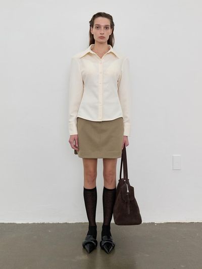 LOWTEAL LOW WAIST MINI SKIRT, BEIGE