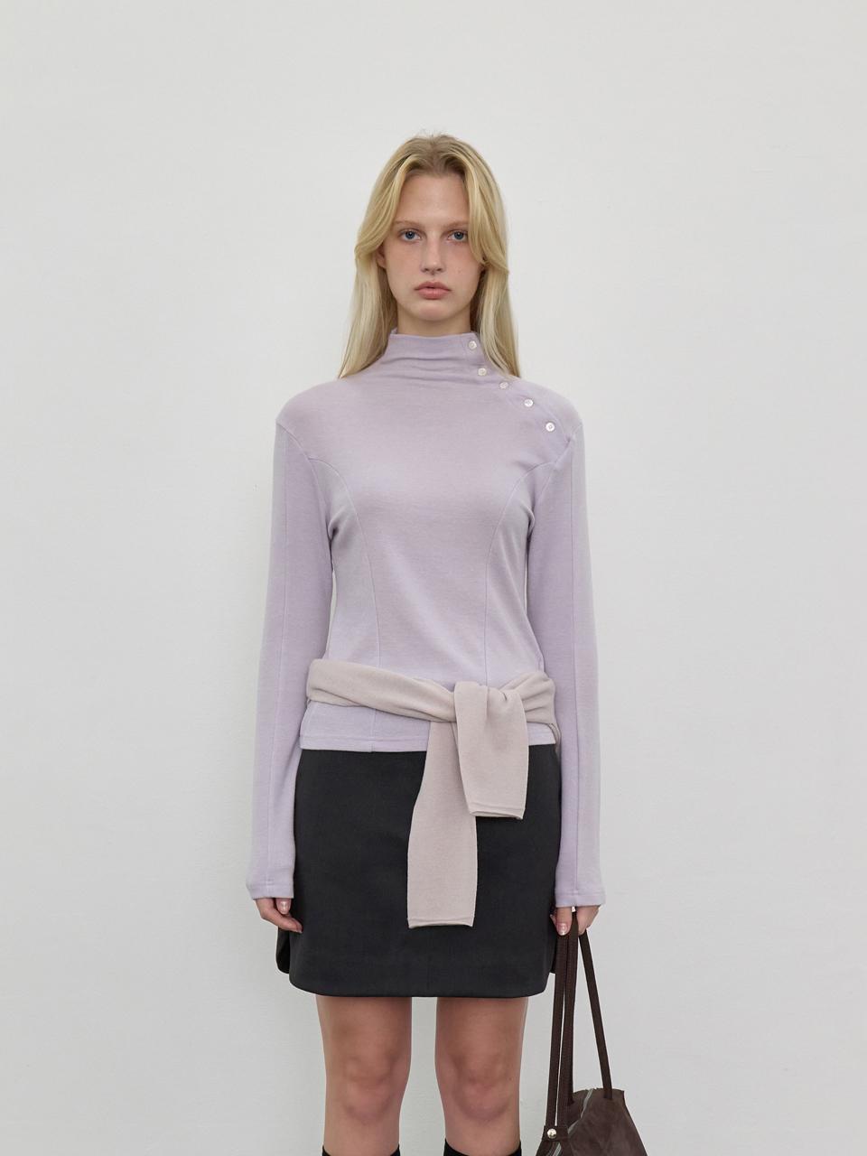 LOWTEAL LYOCELL WOOL BUTTON-UP POLO T-SHIRT, LAVENDER