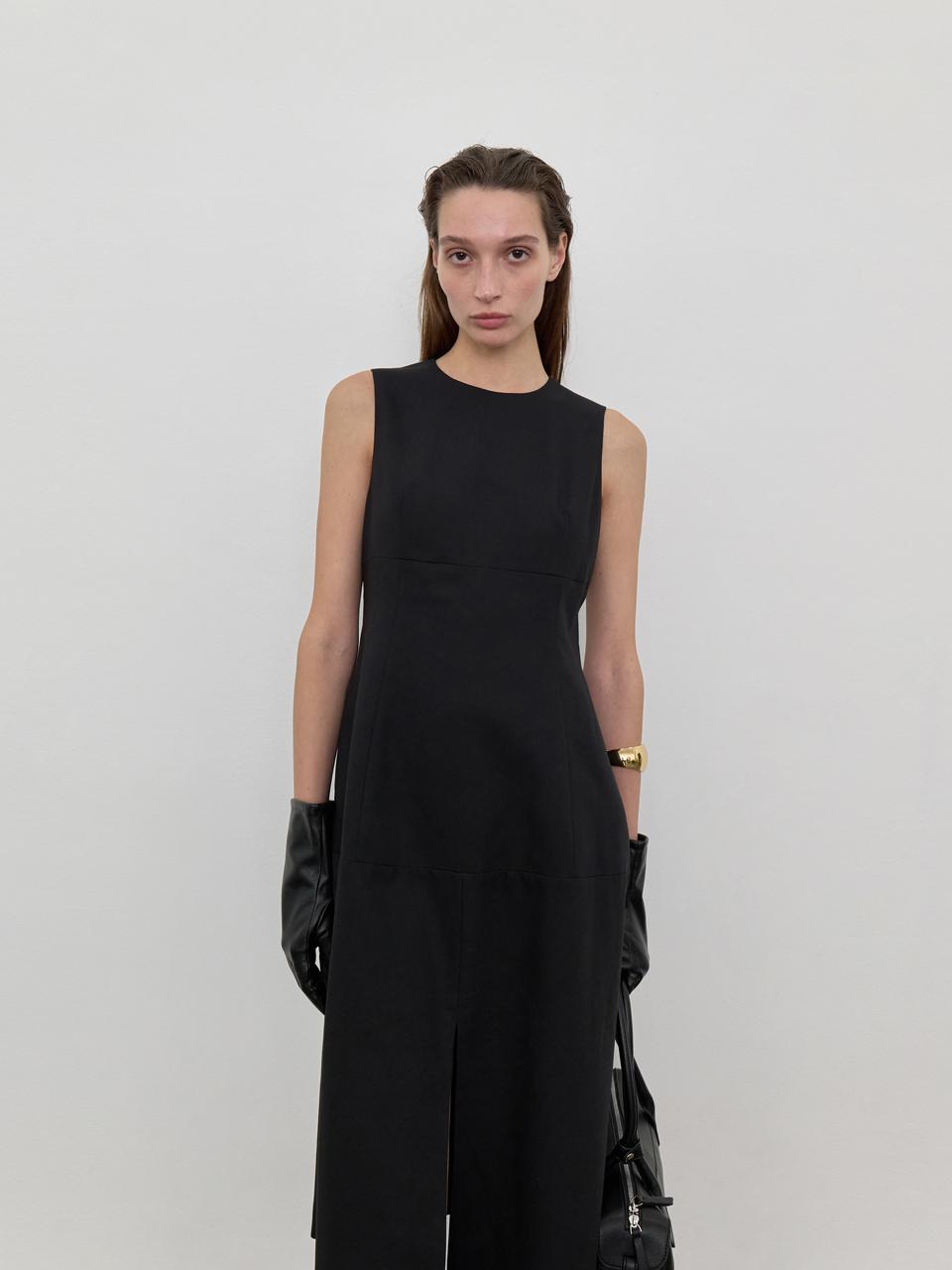 LOWTEAL MAXI RAYON DART SLEEVELESS DRESS, BLACK