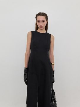 LOWTEAL MAXI RAYON DART SLEEVELESS DRESS, BLACK