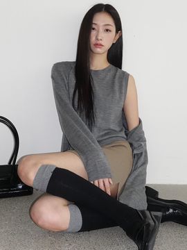 LOWTEAL Merino Wool Classic Two-Piece Cardigan Set [Grey]