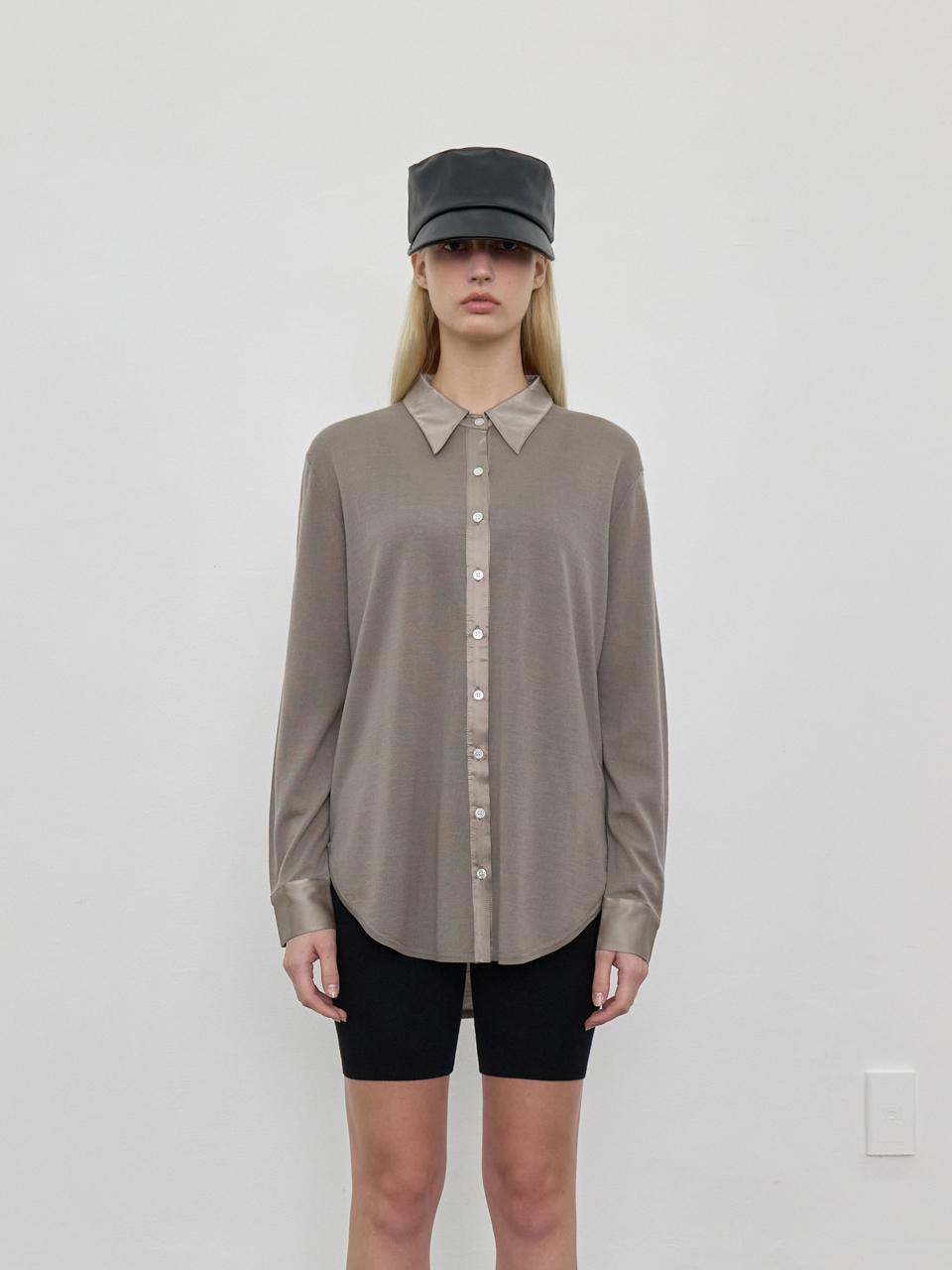 LOWTEAL MERINO WOOL COMBI KNIT SHIRTS, GREY