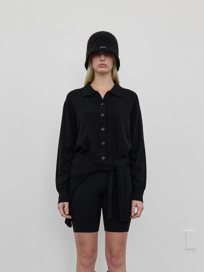 LOWTEAL MERINO WOOL OPEN CARDIGAN, BLACK
