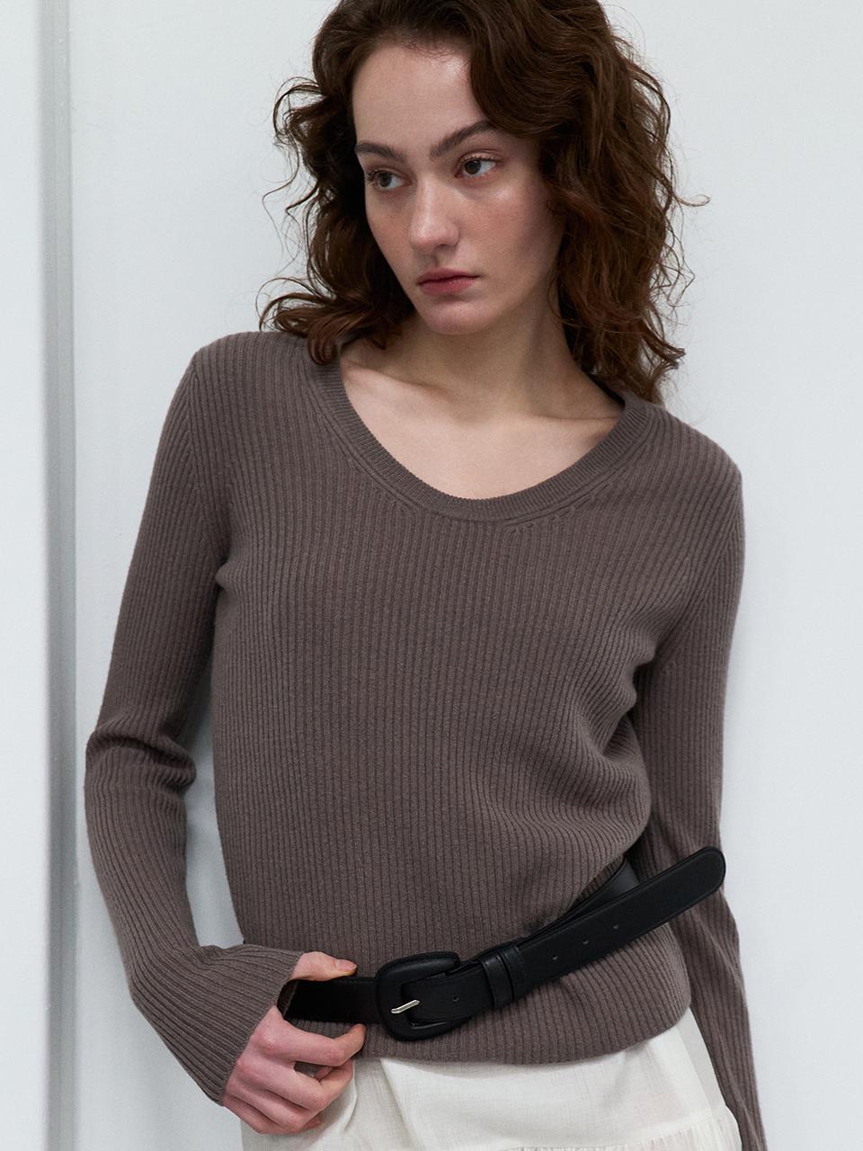 LOWTEAL Merino Wool Scoop Neck Knit [Mud Brown]