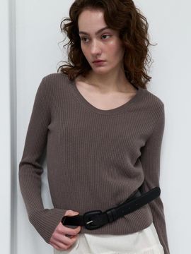 LOWTEAL Merino Wool Scoop Neck Knit [Mud Brown]