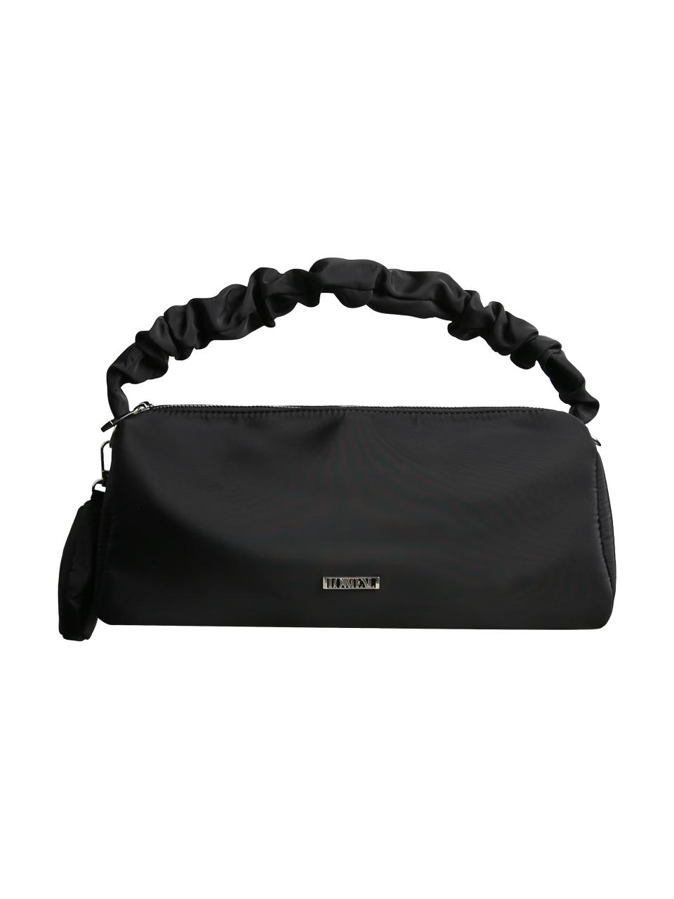LOWTEAL NYLON SHIRRING BAGUETTE BAG, BLACK