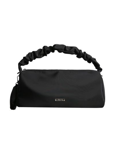 LOWTEAL NYLON SHIRRING BAGUETTE BAG, BLACK