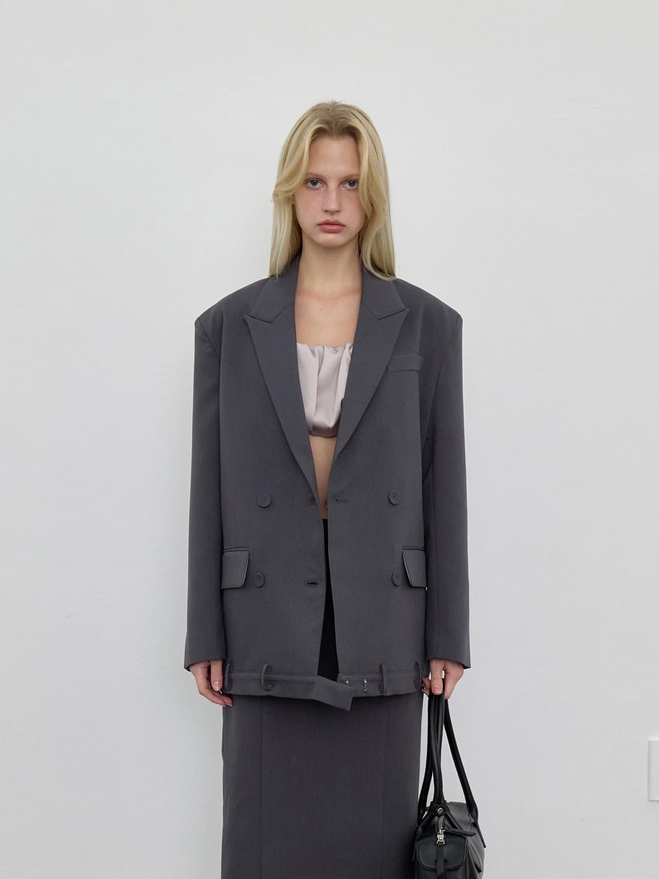 LOWTEAL PANTS DETAIL DOUBLE JACKET, CHARCOAL