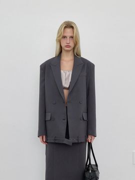 LOWTEAL PANTS DETAIL DOUBLE JACKET, CHARCOAL