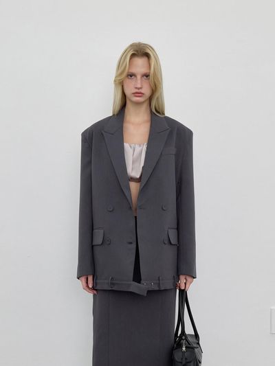 LOWTEAL PANTS DETAIL DOUBLE JACKET, CHARCOAL