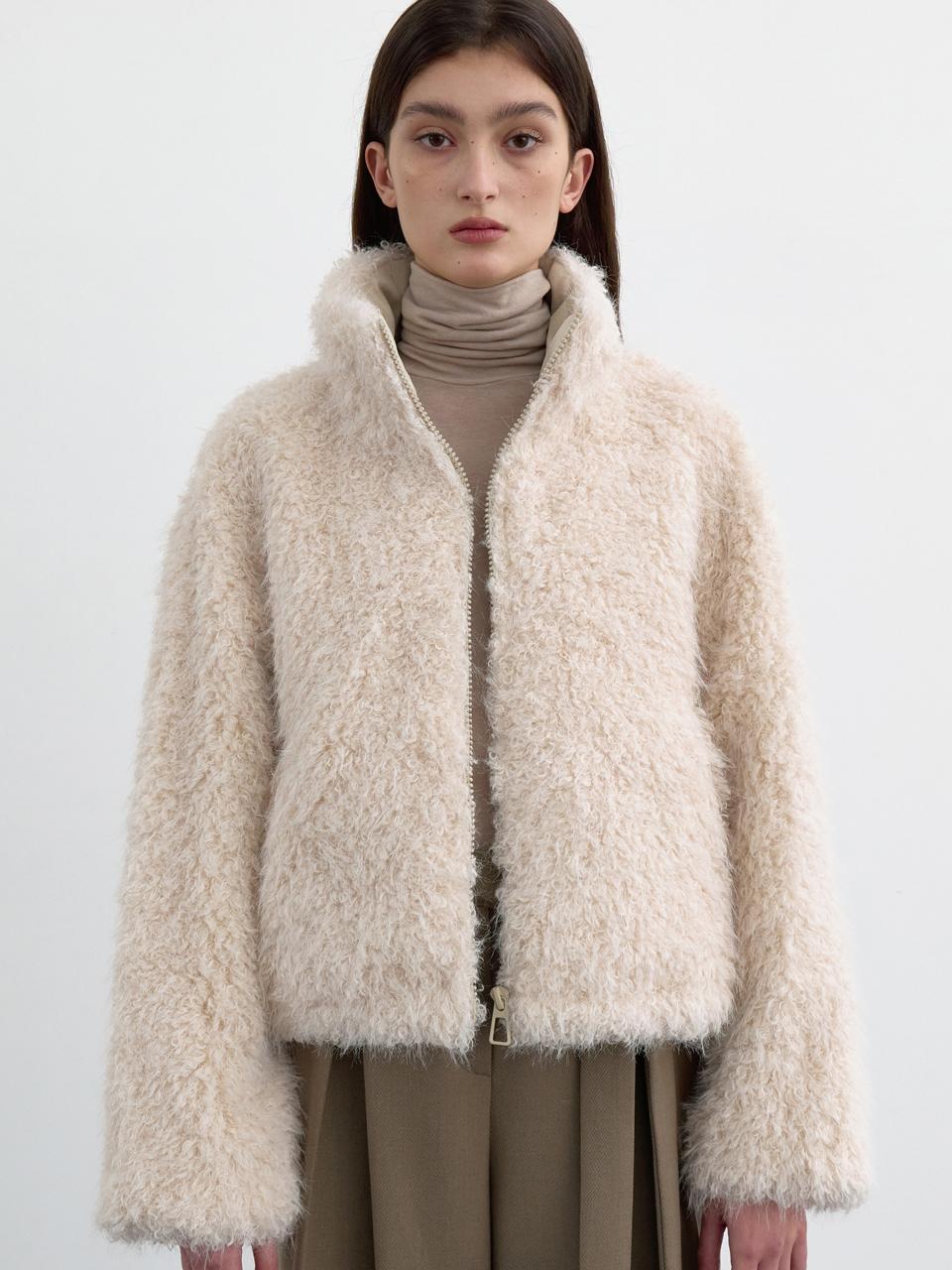 LOWTEAL QUILTING FUR DOWN JUMPER, PALE BEIGE