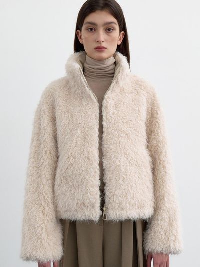 LOWTEAL QUILTING FUR DOWN JUMPER, PALE BEIGE