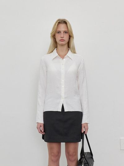 LOWTEAL SECTIONED WRINKLE SHIRTS, WHITE