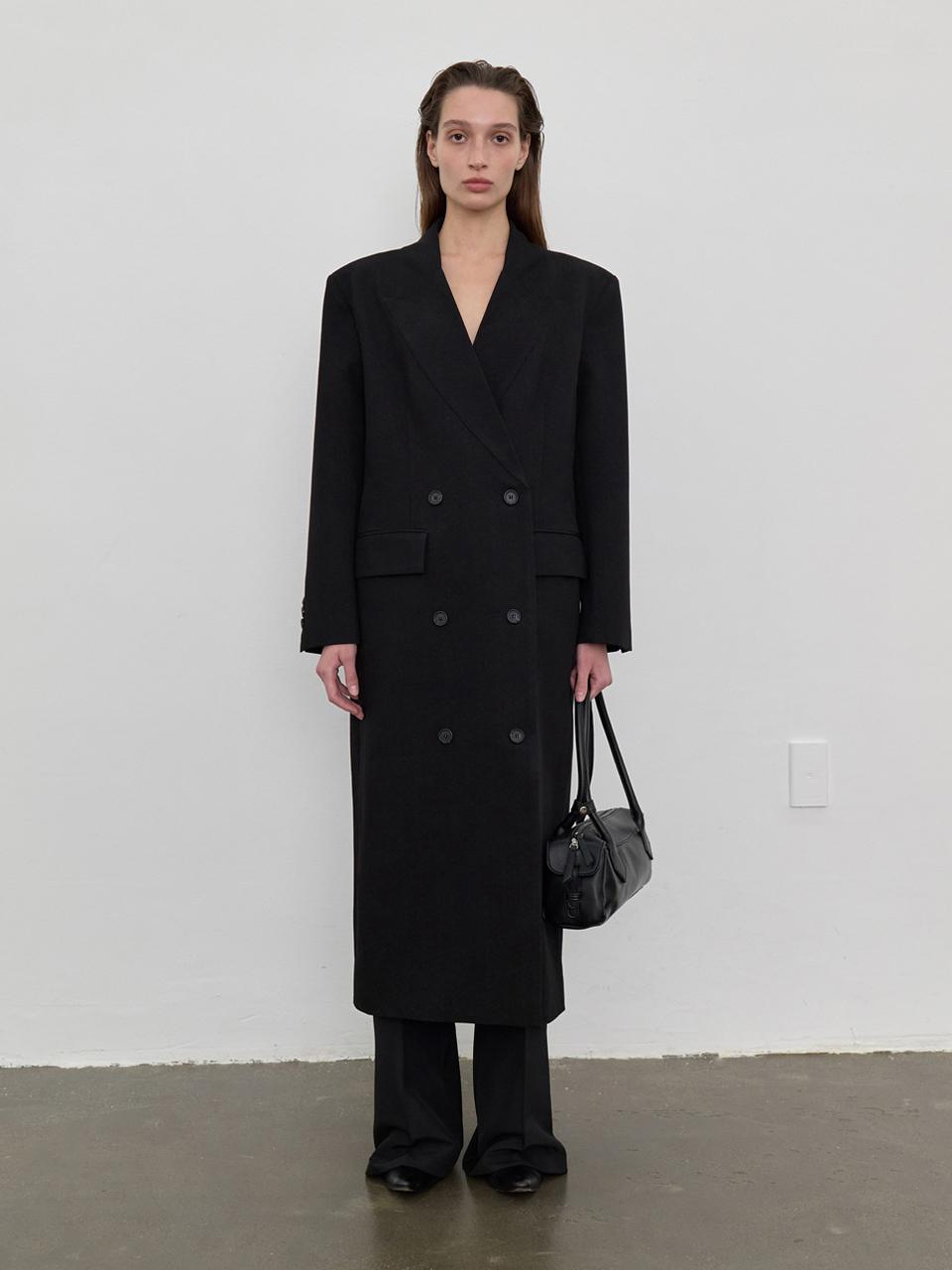 LOWTEAL TEXTURED FAKE COLLAR LONG JACKET, BLACK