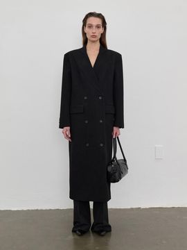 LOWTEAL TEXTURED FAKE COLLAR LONG JACKET, BLACK