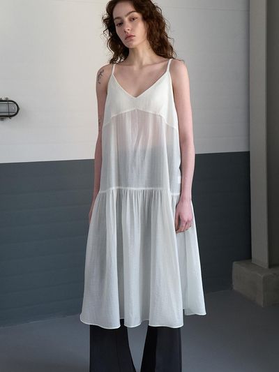 LOWTEAL Tulle Layered Sleeveless Maxi Dress [Beige]