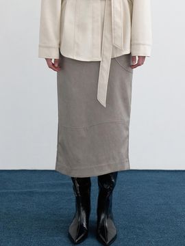 LOWTEAL WAVY ECO LEATHER SKIRT, CEMENT GREY