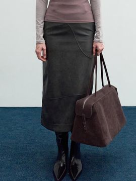 LOWTEAL WAVY ECO LEATHER SKIRT, DEEP CHARCOAL