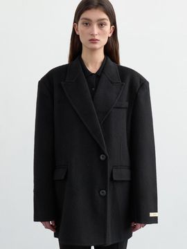 LOWTEAL WOOL 100% HANDMADE HALF DOUBLE COAT, BLACK