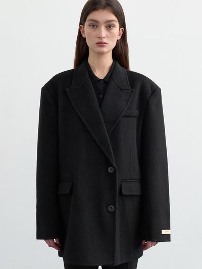 LOWTEAL WOOL 100% HANDMADE HALF DOUBLE COAT, BLACK
